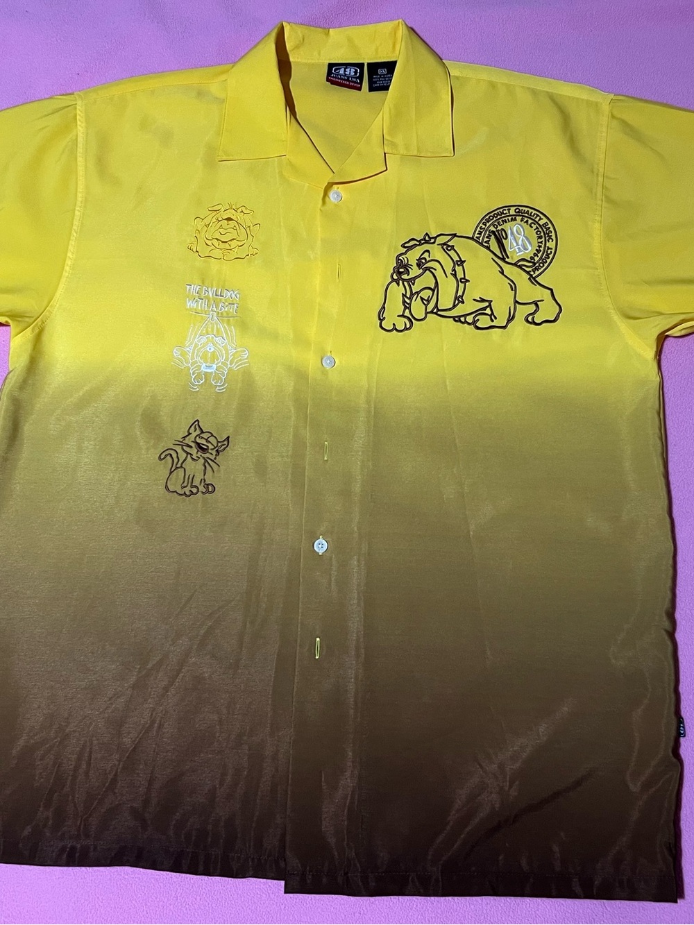 Men's Ombre Bulldog Short-Sleeve Button-Down Shirt - Yellow/Brown